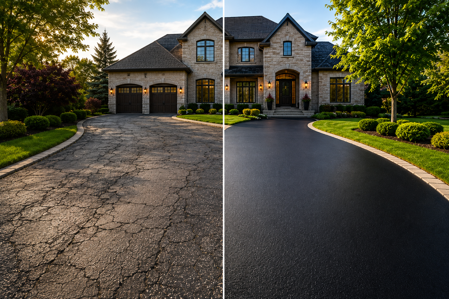 Residential Driveway before and after sealcoating